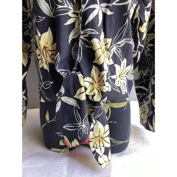 Tommy bahama 100% silk button up long sleeve blouse floral print waist tie - Picture 2 of 4